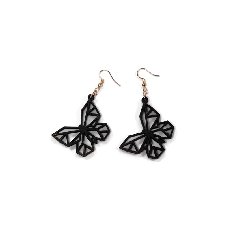 Geometric Butterfly Earrings in Black - Rustic Wood Earrings with