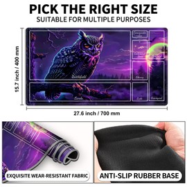 Tudguiloae for MTG Playmat with Zones, Purple Owl Magic Playmats, 28x16 inch Stylish for TCG Card Game Play Mat, Non-Slip Rubber Sole with Play mat Storage Bag, Multipurpose Gaming Playmats