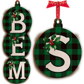 Christmas Initial Ornament for Christmas Tree Decorations - 12x10cm - Xmas Wooden Hanging Baubles - Xma Family Tree Gifts C2 (Initial #S)