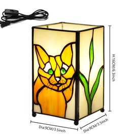 KIPHEPI Tiffany Lamp Stained Glass lamp Small Bedside Table Lamps for Living Room Home Decor,Girls Women Birthday Christmas Thanksgiving Day Gift,Cat
