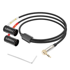 Devinal Right-Angle 1/8" inch to Dual Rotatable Right-Angle XLR Cable, 3.5mm to Adjustable-Angle Low-Profile XLR Male Microphone Adapter Connector, 3 FT