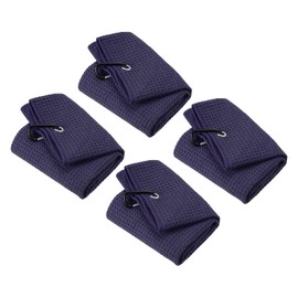 PATIKIL 20"x16" Tri-Fold Golf Towels, 4 Pack Waffle Pattern Towels Soft Fiber Strong Water Absorption with D Clip for Golf Lovers, Navy Blue
