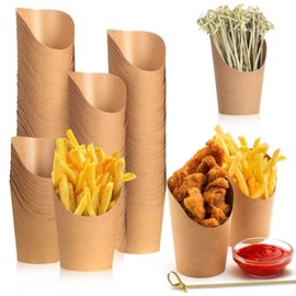 Jindizi 50 Pcs French Fry Holder Cups with 50 Pcs Cocktail Picks, 14oz Disposable Charcuterie Cups Take Out Party Baking Supplies Sandwich Kraft Paper Cups for Wedding Birthday Party