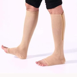 Medias de Compresión con Cremallera para Hombre y Mujer, Mejorar la Circulación, Reducen Hinchazón y Fatiga, Fáciles de Poner, Cómodas y Transpirables, Uso Diario o Viajes (Negro/Beige, XXL)