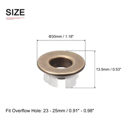 DTGN 30 x 13.5mm (D x D) Sink Overflow Cover Good for Bathroom Kitchen Sink Copper Insert In Hole Round Caps - Brassington
