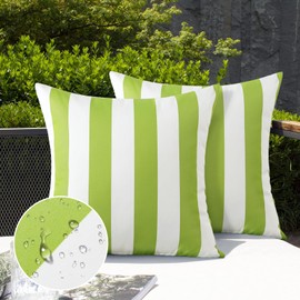 Ohok Waterproof Striped Cushion Cover, Set of 2, Decorative Outdoor Cushion Cover, Decorative Sofa Cushion, Couch Cushion, Decorative Cushion Covers for Sofa, Living Room, Balcony, Garden, Car (Grass