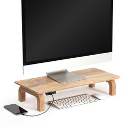 Anji Mountain Wood Monitor Stand Riser Desk Desktop Organizer Table For Home, Office Workspace, Laptop Riser, Ergonomic Design Stand for Gaming Setup , With Power Source, Natural