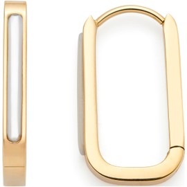 Jewels by Leonardo Welda Creole Earrings • 1 Pair of Folding Hoop Earrings Made of Gold-Coloured Stainless Steel • Rectangular Edged Mother of Pearl Inlay • 024710, Stainless Steel, No Gemstone