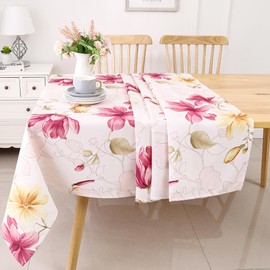 Majestic Giftware Polyester Tablecloths for Rectangle Tables | (70/144) - TC1503 Fushia Floral Print Hem Stitch Dining Table Cover | Decorative Washable Tablecloth for Home, Kitchen & Dining