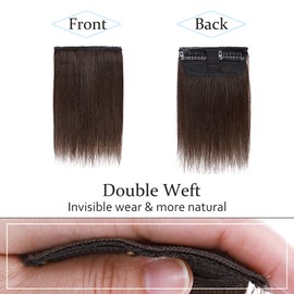 SEGO Short Hair Extensions Clip in Human Hair 6 Inch 2 Pcs 20g Mini Hair Piece Invisible Hairpin for Women With Thinning Hair Adding Hair Volume -Dark Brown