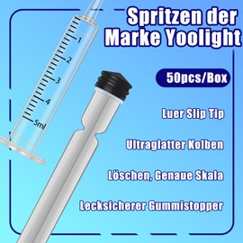 50 x 5 ml plastic syringes with caps, 5 ml syringe for refilling and measuring liquids, scientific laboratories, pet feeding