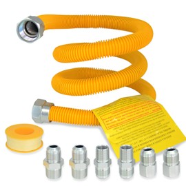 TT FLEX Gas Connector Kit 48 inch, Dryer Gas Line Hose with 1/2" FIP & 1/2" MIP & 3/4" MIP Fittings, Stainless Steel Gas Hose (OD 5/8") for Dryer, Stove, Tankless Water Heater