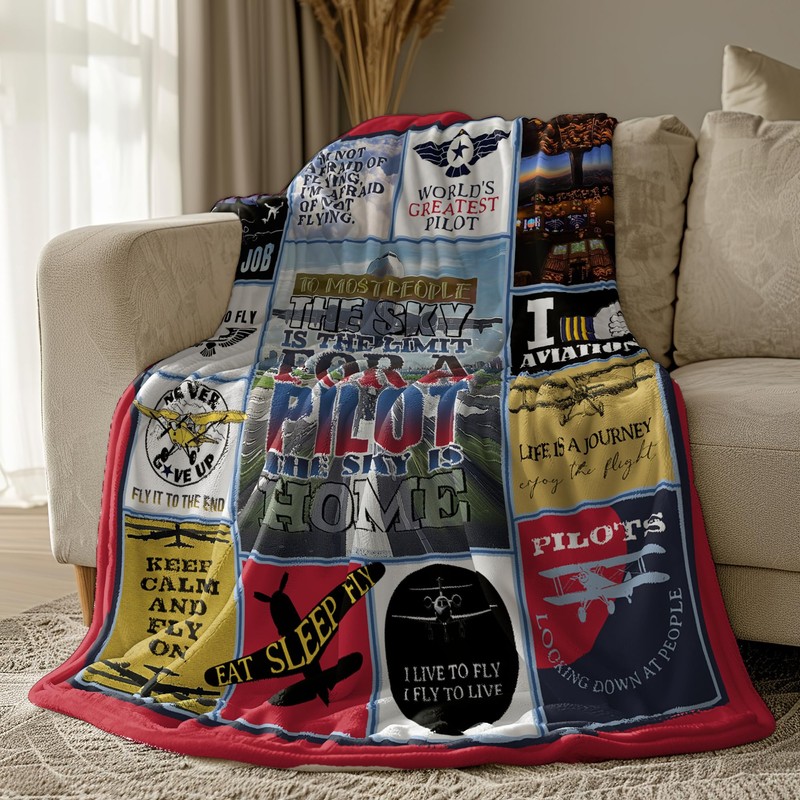 Pilot Blanket for Men,Airplane Throw Blanket,Aviation Gifts for Pilot,Cool Pilot