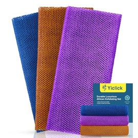Yiclick Yiclick Exfoliating African Net Sponge - Exfoliating Body Scrubber Exfoliator, Exfoliating Washcloth Towel, Exfoliate Rags Wash Cloth Loofah Sponge for Body Scrub, Back Scrubber For Shower Bath (Purple+Brown+Blue)