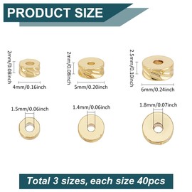 PH PandaHall 120pcs 18k Gold Plated Spacer Beads 3 Sizes Flat Round Spacers Long-Lasting Loose Spacer Beads Metal Beads for Stackable Necklace Bracelet Jewelry Making DIY Crafts, 4mm/5mm/6mm