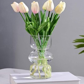 7 inch Clear Glass Flower Vases for Centerpiece Table Home Indoor Desk Decor,Ins Modern Boho Style Vase for Wedding Housewarming - Colour: White