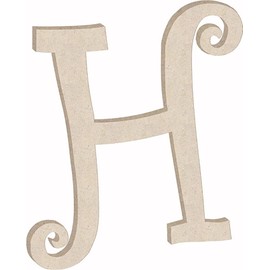 5 Inch Wooden Letters Curlz H Girl Font, Unfinished Small Wood Letter for Nursery Wall Decoration, Paintable Craft DIY