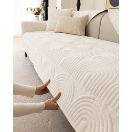 vctops Ultra Soft Chenille Couch Cover Rainbow Embroidery Anti Slip Sectional Couch Covers Washable Sofa Slipcover for Dogs, Children, Pets Furniture Protector (Cream,36"x36")