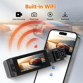 Hodozzy 1080P Dash Cam Car Front and Indoor with 64GB SD Card, WiFi Dash Cam Car 3.16 FHD Inch IPS Screen, App Control, Dual Car Camera with Loop Recording, Night Vision, Exposure Compensation