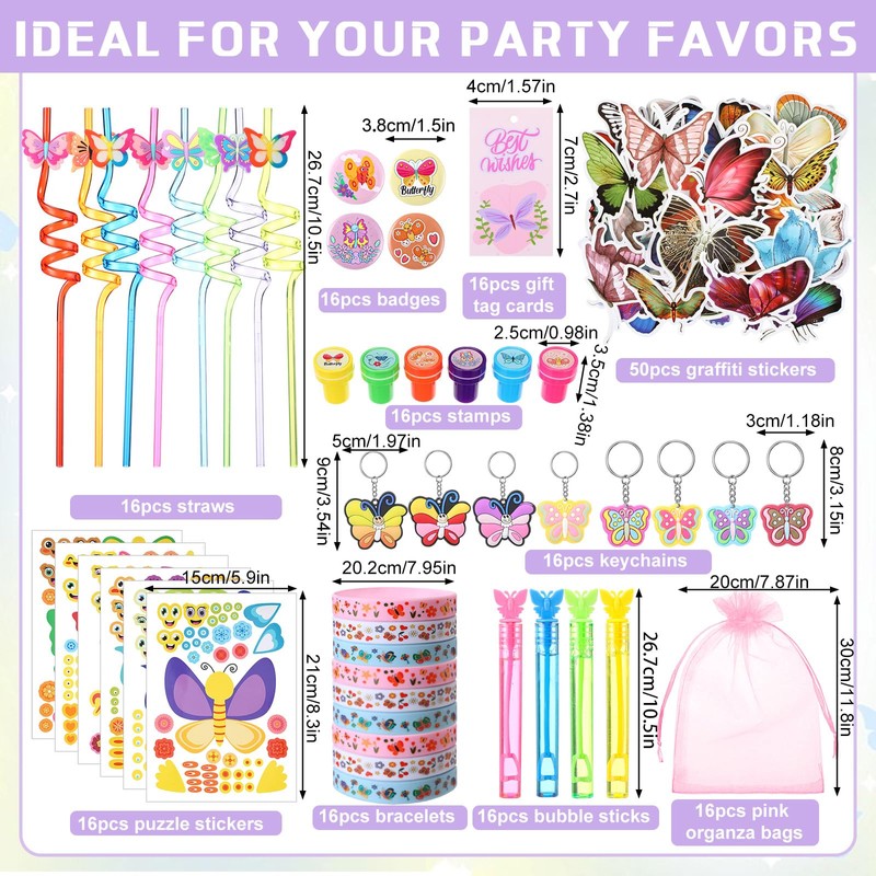 HyDren 194 Pcs Butterfly Party Favors for 16 People Include