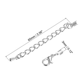 uxcell 20Sets Fold Over Cord Ends with Lobster Claw Clasps & Extension Chain, 3mm Terminators Crimp Cap Clasp Tips for DIY Craft Making, Silver White