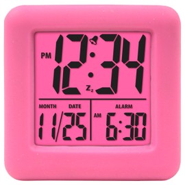 Equity 70910 Digital Pink Silicone Cube Alarm Clock with On-Demand Backlight