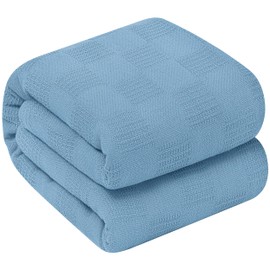 Oakias 100% Cotton Blanket Queen Wedgewood - 350 GSM 90 x 90 Inches Soft Thermal Blanket Queen Size - Throw Blanket Lightweight, Breathable & Durable Summer Blanket for Bed, Couches & Living Room