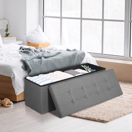SUPER DEAL 43 Inches Folding Storage Ottoman Bench, Foot Rest with Divider Foam Padded Seat Large Storage Chest Long Box for Living Room Bedroom Entryway, 660 lbs Capacity, Light Grey