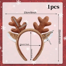 Reindeer Antlers Headband with Deer Ears Animal Ears Headband Deer Antlers Christmas Headband for Party Cosplay Accessories (Brown1)