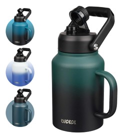 BJPKPK 64oz Insulated Water Bottle with Handle, Large Dishwasher Safe Half Gallon Water Bottle, BPA Free Water Jug, Wide Mouth Metal Flasks with Anti-slip Bottom, Army Green & Black