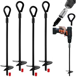 Earth Ground Anchor 15 Inch Heavy Duty Earth Anchors Shelters, Canopies,Tents,Swing Sets,Trampoline，4 Pack,Adapter not Included Black