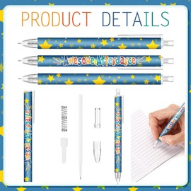 100 Pcs Attendance Award Pens Bulk, Awesome Star Retractable Ballpoint Pen for Classroom Prizes Teacher Rewards, Motivational School Supplies for Students Staff Team