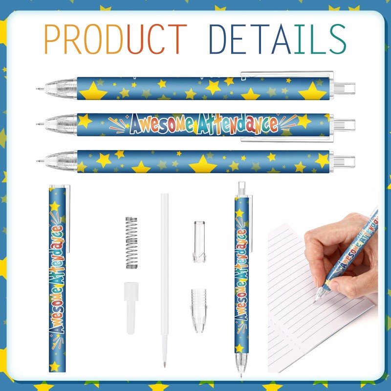 100 Pcs Attendance Award Pens Bulk, Awesome Star Retractable Ballpoint