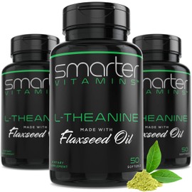 SmarterVitamins (3 Pack) Smarter L-Theanine 250mg Supplement, in Non-GMO Flaxseed Oil, 150 Liquid Softgels
