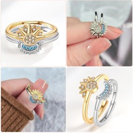 xinyee Sun and Moon Ring Set Stackable Women's Ring, Adjustable Women's Ring Matching Ring as Best Friend and Couple Friendship Ring, Sun and Moon Stackable Ring for Girls