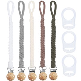 ABirdon 5Pcs Baby Dummy Clip Strap with 3 Button Ring Soother Adapters, Neutral Infant Pacifier Chain Teething Toys Holder for Boys and Girls