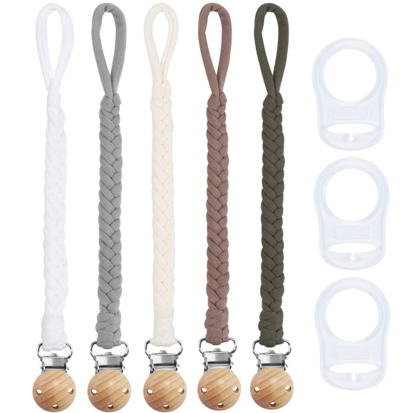 ABirdon 5Pcs Baby Dummy Clip Strap with 3 Button Ring