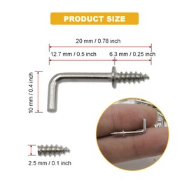 Joyangy 150Pcs 1/2 Inch L Hooks - Silver Mini Right Angle Screw Hooks for Hanging Jewelry, Sturdy Square Bend, L Shaped Metal Self Tapping Screw in Hooks for Secure Fixing