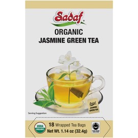 Sadaf Sadaf Organic Jasmine Green Tea - Jasmine Tea Bags - Jasmine Flower Tea - Halal - Kosher - 18 Wrapped Tea Bags