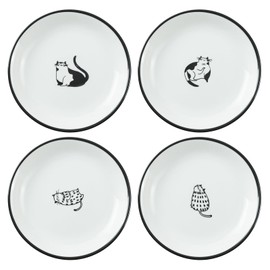 SOCOSY Cute Cartoon Gentleman and Dot Cat Ceramic Seasoning Dishes Sauce Dish Sushi Dipping Bowl Appetizer Plates Tea Bag Holder Serving Dish for Kitchen 5 Inch, Set of 4