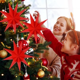 SUNBEAUTY 5 Pcs 9-Pointed Natural Paper Star Lanterns 12 Inch Christmas Hanging Lamp Rustic Paper Decorations Shade Wedding Birthday Christmas Home Party Decorations