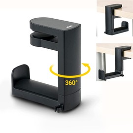 KIWIFOTOS Under Desk Headphone Stand Holder, PC Gaming Headset Hook Hanger Mount with 360 Adjustable Rotating Arm Clamp & Built in Cable Clip Black