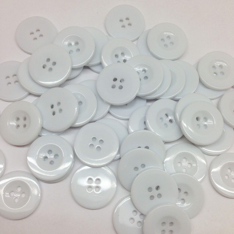 PEPPERLONELY 48PC White Flat Round 4 Holes Resin Buttons, 23x3mm(15/16x1/8