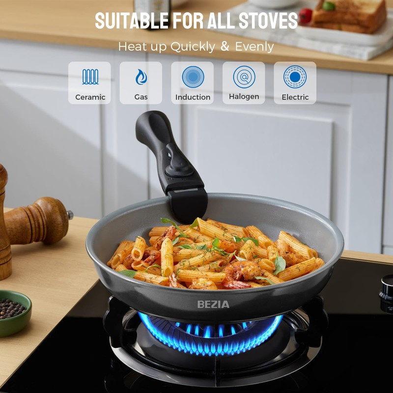 BEZIA Induction Cookware with Healthy Ceramic Coating, Nonstick Pots and