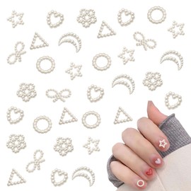 Pearls Nail Charms,200PCS Mixed Beige Pearls Star Circle Bow Moon Flower Triangle Love Heart Nail Gems,3D Hollow Resin Nail Charms for Nail Art Design Decorations DIY Crafting Jewels