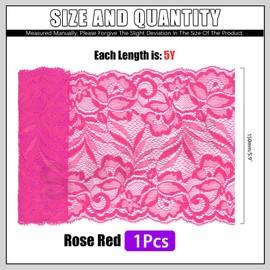 Swpeet 5 Yard by 6 Inch Wide Rose Red Lace Fabric Stretch Elastic, Trim Lace Band, Elastic Sewing Trim Band for Garment, Headbands, Wedding Bouquet Making, DIY Crafts