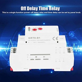 Multifunction Relay, Mini Time Relay, GRT8-B1 AC/DC 12V ~ 240V Mini Shutdown Delay Single Function Time Relay, with LED Indicators, DIN Rail Type