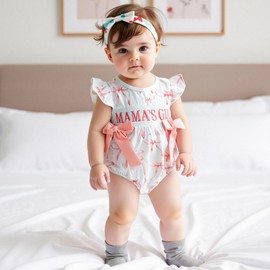 MAHUAOYIXI Newborn Baby Girls Outfits Bows Letter Embroidery Romper Smocked Flying Sleeve Bodysuits Infant Baby Girls Summer Clothes (White, 0-3 Months)