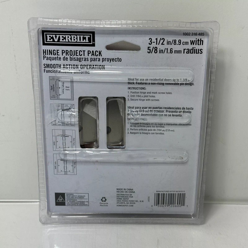 Everbilt 3-1/2" Satin Nickel 5/8" Radius Smooth Action Door Hinges,