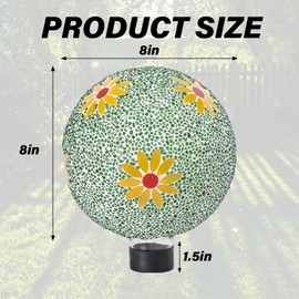 Gazing Ball 8 Inch Flower Glass Mosaic Garden Globe Outdoor Gazing Globe Yard Ornament for Garden Yard Home Lawn Outdoor Decoration Gift for Women (Not Solar Powered)